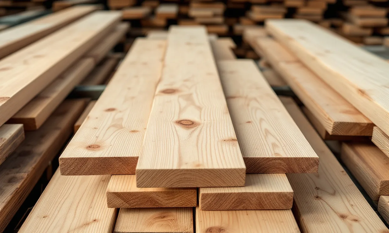 Pine boards arranged for inspection
